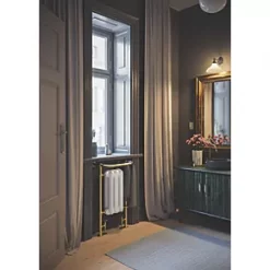 Terma Plain 2-Column Cast Iron Towel Rail 900 x 490mm White / Brass 1217BTU -Towel Radiators shop 357RH A3