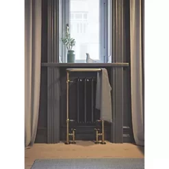 Terma Plain 2-Column Cast Iron Towel Rail 900 x 490mm Black / Brass 1217BTU -Towel Radiators shop 443RH A5